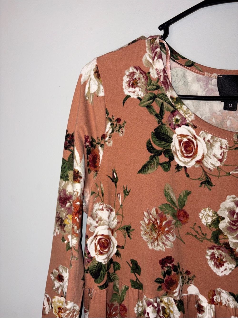 Sweet Claire Mauve Pink Floral Long Sleeve Tiered Midi Dress Medium - Picture 2 of 7